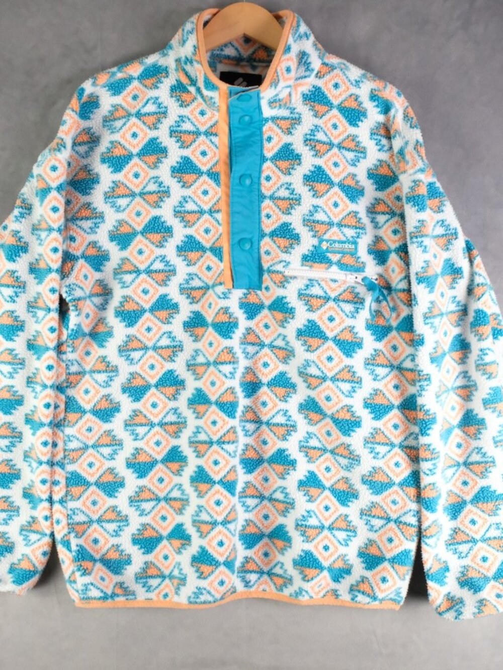 Columbia Sweater Mens Medium White Blue Geometric Aztec Columbia Helvetia Half